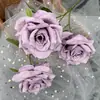 Rosa Diamante Simulada de Tres Cabezas Únicas, Flor de Rosa Simulada para Decoración de Bodas, Fotografía y Arreglos