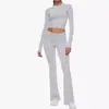 Ayj24T001-Ins Amazon Ropa Europea y Americana para Mujer Modal de Gama Alta Pantalón de Campana de Manga Larga Traje