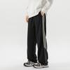 Calça de Moletom Listrada Lateral Estilo Americano Masculina Outono Inverno 2024 Nova com Forro de Lã Perna Reta Perna Larga Calças Esportivas para Jovens