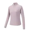 Moletom feminino de primavera e outono com gola alta, manga longa, corte justo, meio zíper, respirável, para lazer ao ar livre