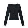 Estilo Coreano Estilo Menina Renda Estilo Ocidental Top Feminino Estilo Desejo Puro Sexy Vazado Elegante Figura Manga Longa Camiseta