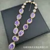Conjunto de Cuatro Piezas Flor de Amatista Piedra Cruda Natural Personalidad Francesa Europea y Americana Joyería de Mineral Crudo Cadena de Lana Traje Hecho a Mano de Alta Calidad