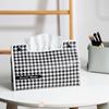 Caja de pañuelos de cuero con estampado de pata de gallo estilo nórdico para el hogar, sala de estar, comedor de lujo ligero, almacenamiento multifuncional para escritorio