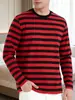 Venta Caliente Europea Moda Rayas Estampado 3D Holgada Casual Moda Limpia Refrescante Diaria Camiseta de Manga Larga para Hombre