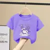 Camiseta de Manga Corta 100% Algodón para Niños, Ropa de Verano para Niñas, Top con Estampado de Dibujos Animados Estilo Coreano Cuello Redondo, Camiseta Básica Casual para Niños Medianos y Grandes