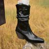 Botas ocidentais de salto grosso e bico fino estilo europeu e americano, botas de salto alto e cano médio, 2024, outono e inverno, novas botas femininas da moda, comércio exterior transfronteiriço