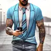 Impresión Digital 3D Moda de Verano Divertida Traje Falso Camiseta con Impresión 3D Camiseta con Pajarita Estilo Calle para Hombre Manga Corta