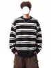 Suéter redondo listrado em blocos de cor estilo americano, malha casual pulôver para outono e inverno, jaqueta de marca moderna, unissex