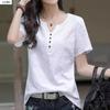 Camiseta de Manga Corta para Mujer Cuello en V Ajustada Verano Estilo Coreano Versátil Talla Grande Simple de Media Manga Casual Versátil Ropa de Trabajo Ropa Diaria