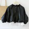 2026 Roupas Infantis Jaqueta de Couro para Meninas Outono Novo Estilo Menina Estilo Floresta Acabamento em Renda Jaqueta de Couro Top