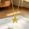 Novo Estilo Chinês Tendência Nacional Textura Martelada Strass Incrustado Pingente de Estrela-do-Mar Simples Fashion Estrela de Cinco Pontas Corrente para Clavícula Presente para Namorada