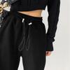 Pantalones deportivos de cintura alta con cordón doble y cintura elástica de estilo europeo y americano, pantalones Harlan de cintura alta con punta cruzada para primavera y otoño, pantalones deportivos para mujer