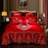 Venta al por mayor del fabricante Elegante Juego de Bordado para Boda de Cuatro Piezas Set de Cama de Boda Rojo de Algodón Puro de 100 Hilos Juego de Varias Piezas