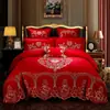 Bordado de algodón de alta gama 140 rojo boda juego de cuatro piezas dote dragón y fénix categoría de cama de algodón al por mayor