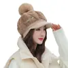 Nuevo Sombrero de Punto de Pato Cálido Versátil de Moda de Invierno para Mujer Lindo Pompón Circunferencia de Cabeza Grande Sombrero de Felpa Transfronterizo