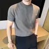Camiseta Básica de Punto Fina de Lana Modal de 14 Puntos para Hombre de Lujo, Camiseta de Manga Corta Estilo Old Money