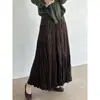 Árbol Paulownia de Montaña del Norte Falda Plisada de Terciopelo Retro Estilo Coreano Otoño Falda de Pastel Plisada Falda Larga con Caída y Dobladillo Grande H823
