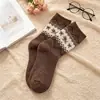 Novas Meias Fair Isle para Mulheres, Meias de Cano Médio, Espessadas de Caxemira para Outono e Inverno, Filhotes de Desenho Animado Fofos, Meias Felpudas Retrô