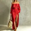 Conjunto de dos piezas para dropshipping transfronterizo europeo y americano 2026, nueva colección de otoño, conjunto de vestido cruzado de color liso estilo francés casual para mujer