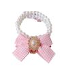 Collar de perlas para mascotas al por mayor de fábrica, collar de lazo a cuadros para gato, colgante de perlas para perro, collar de viento dulce