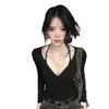 Camiseta Sexy de Manga Longa Torcida com Decote V Estilo Desejo Puro para Mulheres 2026 Novo Estilo com Camada Interna de Pelo Camada Base Top Hot Girl