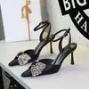 8381-AH159 Tacones de aguja de moda estilo europeo y americano con lazo de pedrería, sandalias sexys de fiesta para mujer