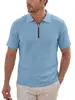 Camiseta Casual Americana Masculina de Verão com Zíper Meio e Gola Reversível, Jacquard Texturizado, Manga Curta, Respirável e Solta, Transfronteiriça AliExpress
