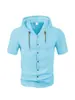 Camisa con Capucha de Lino para Hombre Transfronteriza Amazon Estilo Nuevo Europeo y Americano Verano Color Sólido Casual Holgada de Manga Corta para Hombre