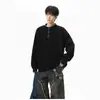 Sudadera vintage con cuello Henry cosida a mano para hombres y mujeres, marca de moda primavera 2026, top holgado y versátil para parejas