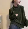 Camiseta Térmica de Manga Larga con Cuello Medio para Mujer, Elegante Camisa Base Casual Versátil con Diseño de Bordado de Alta Gama