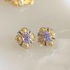 Popular Set de Tres Piezas Retro Oro Antiguo de Pendientes de Cinta Bauhinia de Zirconia Cúbica Púrpura Corte Flor de Hielo de Xiaohongshu