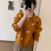 Suéter jacquard com padrão de coração estilo coreano para mulheres, jaqueta cardigã de outono com zíper duplo e gola redonda, modelagem solta