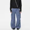 Estilo Neutro Americano High Street Pantalones Cargo Retro Tendencia Callejera para Hombre Diseño Multibolsillos Pantalones Casuales Holgados de Pierna Ancha para Hombre