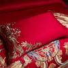 Juego de Cuatro Piezas para Boda Estilo Chino 160S Algodón de Fibra Larga de Xinjiang, Algodón Puro, Bordado Rojo de Boda, Ropa de Cama de Lujo Ligero para Bodas