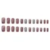 Puntas de Uñas con Purpurina Estilo Dulce-Cool Europeo y Americano, Patrones de Líneas Simples Estilo Ins, Diseño Corto, Efecto Iluminador, Uñas Postizas, Uñas Portátiles