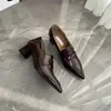 Mocasines de mujer súper suaves de piel de vaca, estilo retro, punta fina, tacón grueso, elegantes y fáciles de llevar para el trabajo, bailarinas de tacón alto estilo francés