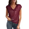 Camiseta de fiesta sexy con escote en V y lentejuelas brillantes perladas para mujer, estilo transfronterizo europeo y americano, de verano, nueva, de Amazon