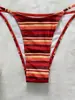 Maiô feminino de três peças, listrado multicolorido, biquíni triângulo popular com alças, biquíni sexy para férias na praia