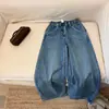 Yaojing/Novo de Outono Jeans de Alta Qualidade Estilo Coreano Cintura Alta Perna Curva Perna Larga Reta com Fivela nas Costas e Design Levanta Bumbum