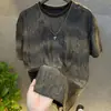 Sudadera con capucha para hombre, estilo veraniego nuevo, versátil, casual, desgastada, llena de estrellas, top degradado, suéter deportivo holgado, camiseta de manga corta