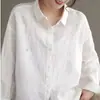 Nuevo Top de Lino Bordado Retro para Mujer Primavera y Verano, Camisa Holgada Adelgazante de Algodón y Lino de Manga Larga