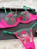 Nuevo Conjunto Sexy de Comercio Exterior Transfronterizo para el Día de San Valentín 2026, Malla Multicolor con Bordado Floral, Lencería Transparente