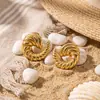 Pendientes de Acero Inoxidable Chapado en Oro de 18K No Descolorables Dorados Exagerados con Forma de Cuerno Curvo Taina Europeos y Americanos Transfronterizos Joyería para Mujeres