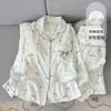 Conjunto de Pijama de Algodão Nuvem Plus Size para Mulheres Cheinhas, Lapela, Cachorrinho Bordado, Roupa de Casa para Primavera/Outono, Conjunto de Duas Peças, Em Estoque, Fornecimento Direto