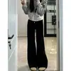 Jeans negros acampanados para mujer, nuevo estilo de verano, talla grande, elásticos, adelgazantes, adecuados para cuerpo tipo pera, pantalones de pierna ancha bootcut