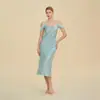 Sexy Bata de Noche con Tirantes, Vestido Cruzado Ruso de un Hombro, Bata de Imitación de Acetato, Regalo de Lujo Ligero para Dama de Honor, Vestido de Tirantes
