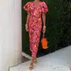 Verão 2026 Novo Estilo Transfronteiriço Europeu e Americano Comércio Exterior Roupas Femininas Elegante e Estiloso Vestido Estampado com Decote V e Manga Lanterna