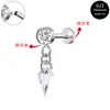 Brinco Stud para Lábio Liga de Titânio F136 Pingente de Cristal Stud para Hélice do Ouvido Coração de Pêssego Joia para Piercing com Rosca Interna G23 Argola para Lábio