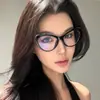Nueva Moda Cat-Eye Retro Chica Hot Montura Grande Lentes Lisos Europeos y Americanos Lentes para Miopía Antiluz Azul Adelgazantes para Rostro Liso para Mujer