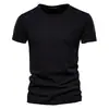 Camiseta Nueva de Verano para Hombre Venta Caliente Transfronteriza Europea y Americana Algodón Puro Manga Corta Algodón de Bambú Color Sólido Cuello en V para Hombre